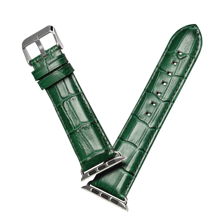 Denior Crocodile Grain Watch Cowhide Leather Watch Band for Apple Watch Series 7 41mm / 6 & SE & 5 & 4 40mm / 3 & 2 & 1 38mm (Green) - Watch Bands by Denior | Online Shopping UK | buy2fix