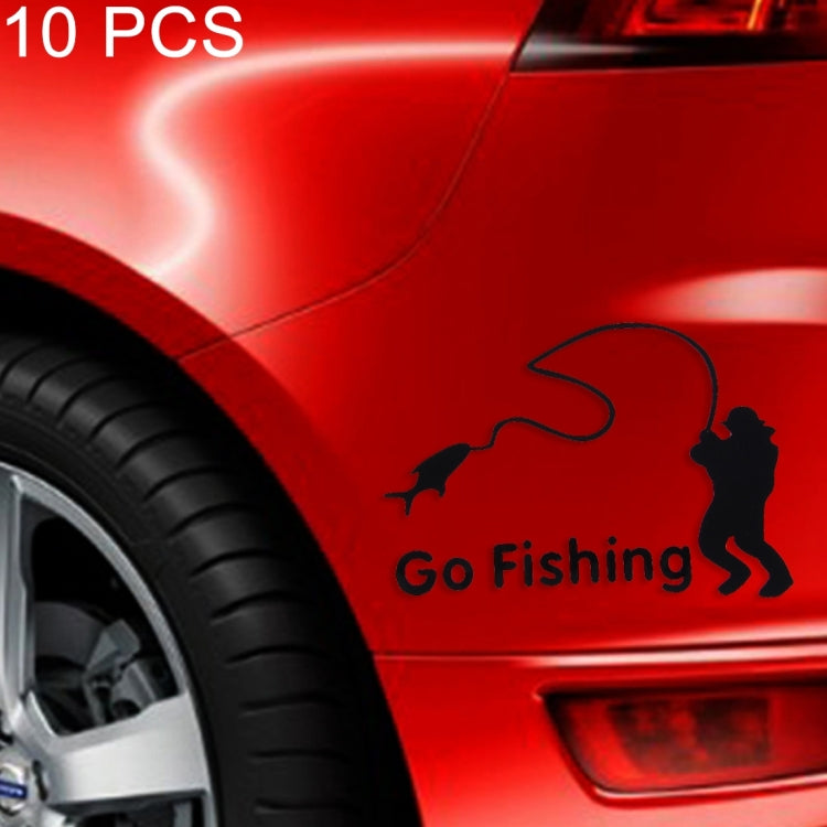 10 PCS Go Fishing Styling Reflective Car Sticker, Size: 14cm x 9.5cm(Black) - Decorative Sticker by buy2fix | Online Shopping UK | buy2fix