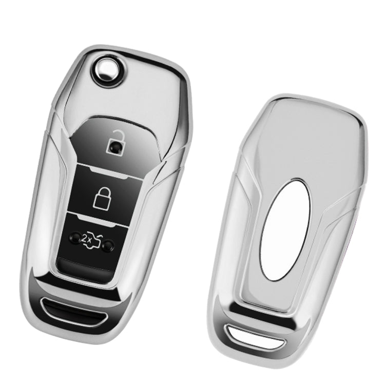 TPU One-piece Electroplating Opening Full Coverage Car Key Case with Key Ring for Ford Edge / ESCORT / KUGA / Mondeo / EcoSport / FOCUS (Silver) - Car Key Cases by buy2fix | Online Shopping UK | buy2fix