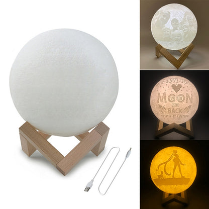 Customized Patted 3-color 3D Print Lamp USB Charging Energy-saving LED Night Light with Wooden Holder Base, Diameter:8cm - Night Lights by buy2fix | Online Shopping UK | buy2fix