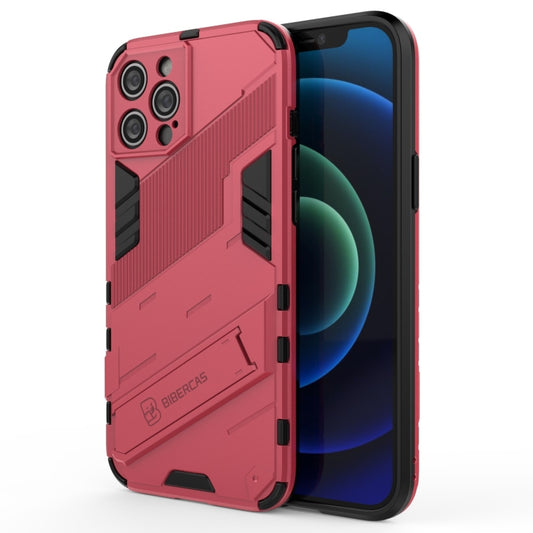 For iPhone 12 Pro Max Punk Armor 2 in 1 PC + TPU Shockproof Case with Invisible Holder(Light Red) - iPhone 12 Pro Max Cases by buy2fix | Online Shopping UK | buy2fix