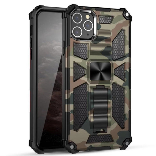 For iPhone 11 Pro Camouflage Armor Shockproof TPU + PC Magnetic Protective Case with Holder (Army Green) - iPhone 11 Pro Cases by buy2fix | Online Shopping UK | buy2fix