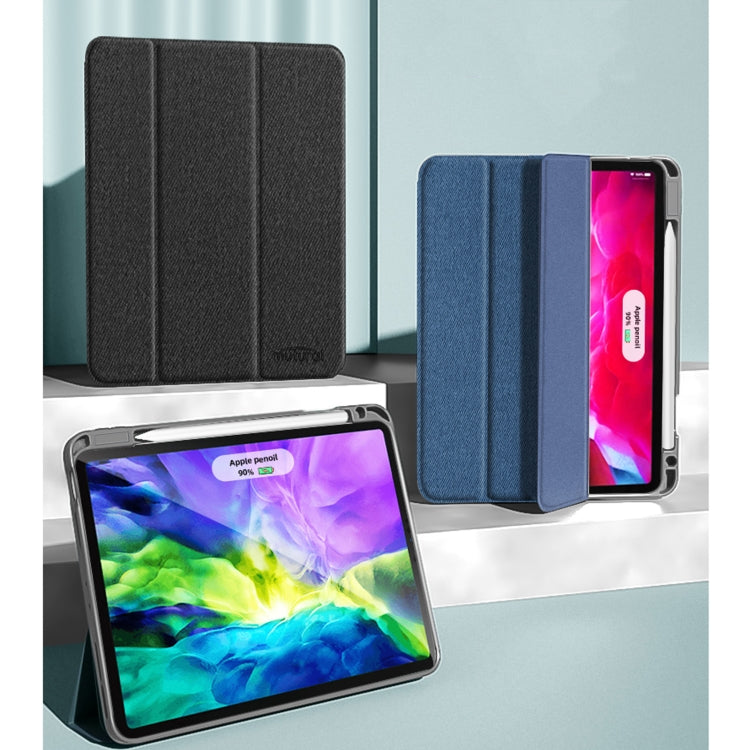 For iPad Pro 12.9 2022 / 2021 / 2020 Mutural YASHI Series TPU + PU Cloth Pattern Texture Horizontal Flip Leather Tablet Case with Three-folding Holder & Pen Slot & Wake-up / Sleep Function(Black) - iPad Pro 12.9 (2022/2021) Cases by Mutural | Online Shopping UK | buy2fix