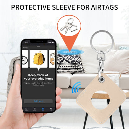 Square PU Leather Case Shockproof Anti-scratch Protective Cover with Keychain Ring Loop For AirTag(Apricot White) - Key Chain Series by MOMAX | Online Shopping UK | buy2fix