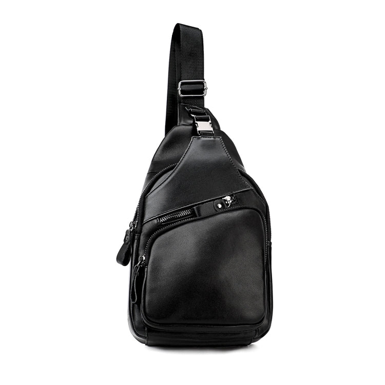 Men Leather Chest Bag Retro Shoulder Bag(Black) - Single-shoulder Bags by buy2fix | Online Shopping UK | buy2fix