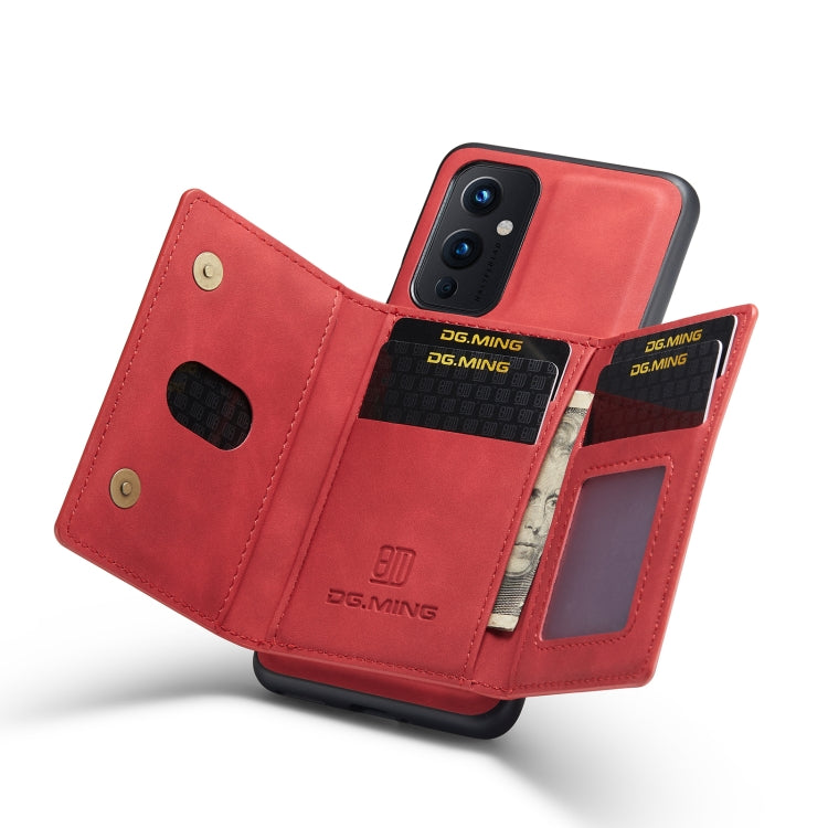 For OnePlus 9 (EU/NA) DG.MING M2 Series 3-Fold Multi Card Bag Back Cover Shockproof Case with Wallet & Holder Function(Red) - OnePlus Cases by DG.MING | Online Shopping UK | buy2fix