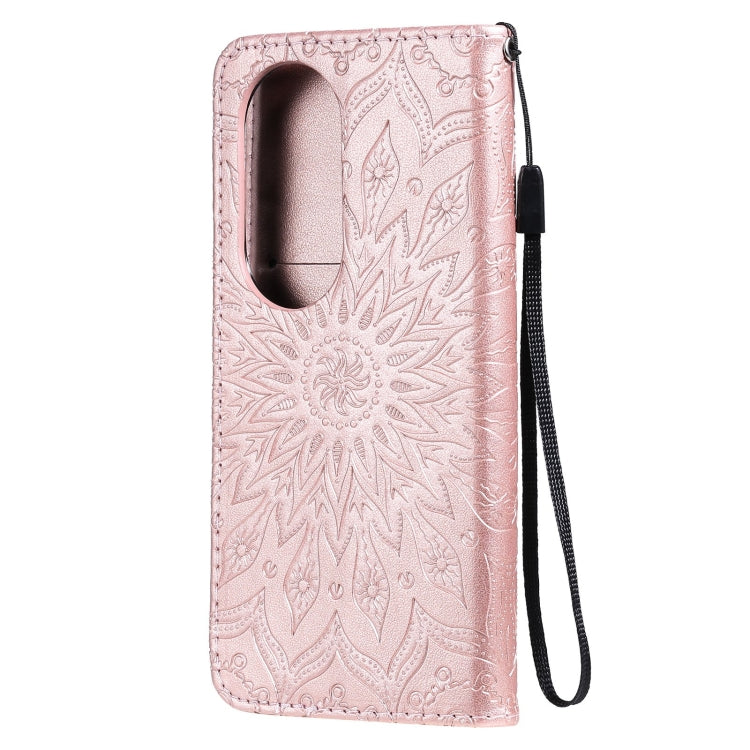 For Huawei P50 Pro Sun Embossing Pattern Horizontal Flip Leather Case with Card Slot & Holder & Wallet & Lanyard(Rose Gold) - Huawei Cases by buy2fix | Online Shopping UK | buy2fix