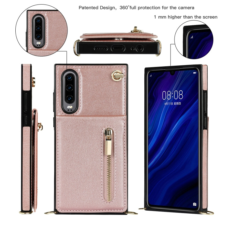 For Huawei P30 Cross-body Zipper Square TPU+PU Back Cover Case with Holder & Card Slots & Wallet & Strap(Rose Gold) - Huawei Cases by buy2fix | Online Shopping UK | buy2fix