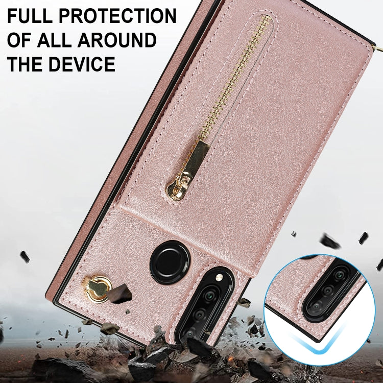 For Huawei P30 Lite Cross-body Zipper Square TPU+PU Back Cover Case with Holder & Card Slots & Wallet & Strap(Rose Gold) - Huawei Cases by buy2fix | Online Shopping UK | buy2fix