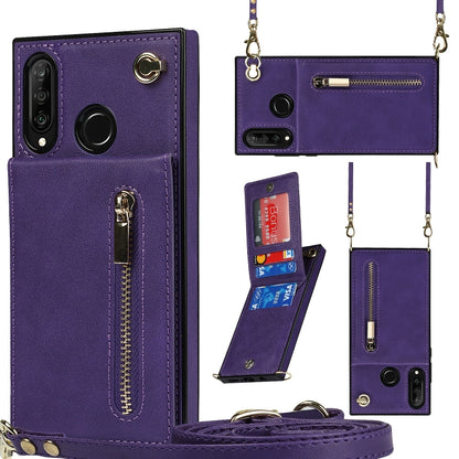 For Huawei P30 Lite Cross-body Zipper Square TPU+PU Back Cover Case with Holder & Card Slots & Wallet & Strap(Purple) - Huawei Cases by buy2fix | Online Shopping UK | buy2fix