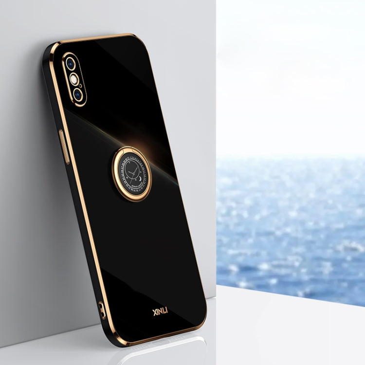 For iPhone X XINLI Straight 6D Plating Gold Edge TPU Shockproof Case with Ring Holder(Black) - More iPhone Cases by XINLI | Online Shopping UK | buy2fix