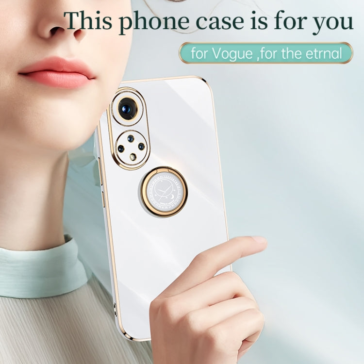 For Honor 50 Pro XINLI Straight 6D Plating Gold Edge TPU Shockproof Case with Ring Holder(White) - Honor Cases by XINLI | Online Shopping UK | buy2fix