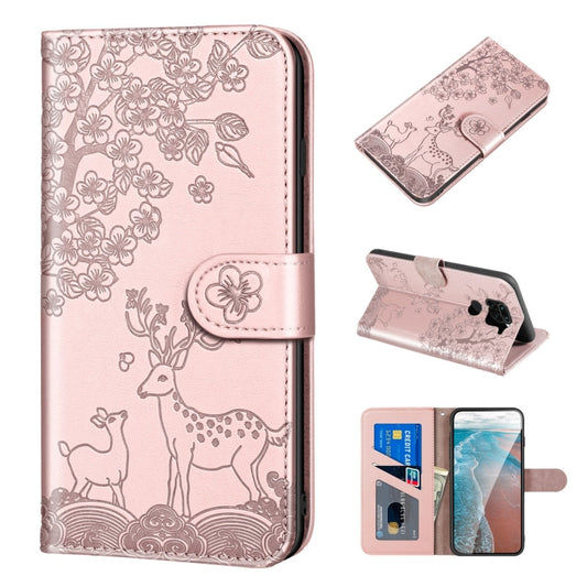 For Xiaomi Redmi Note 9 Sika Deer Embossing Pattern Horizontal Flip PU Leather Case with Holder & Card Slot & Wallet & Photo Frame(Rose Gold) - Xiaomi Cases by buy2fix | Online Shopping UK | buy2fix