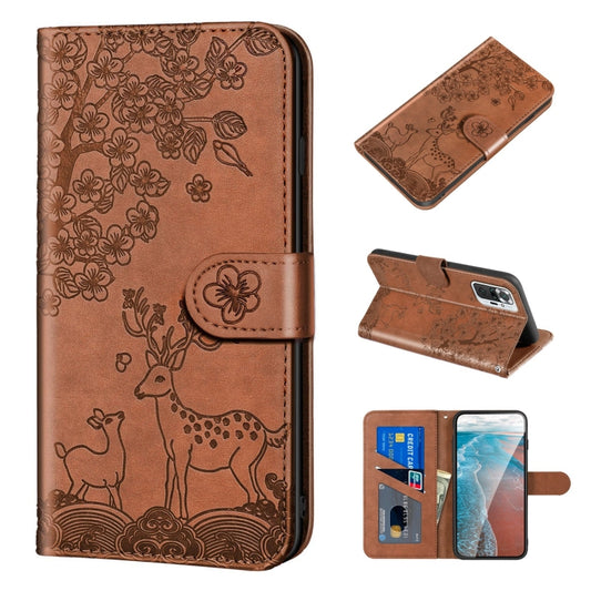 For Xiaomi Redmi Note 10 Pro Sika Deer Embossing Pattern Horizontal Flip PU Leather Case with Holder & Card Slot & Wallet & Photo Frame(Brown) - Xiaomi Cases by buy2fix | Online Shopping UK | buy2fix