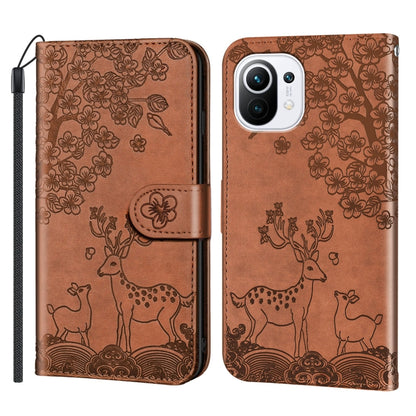 For Xiaomi Mi 11 Sika Deer Embossing Pattern Horizontal Flip PU Leather Case with Holder & Card Slot & Wallet & Photo Frame(Brown) - Xiaomi Cases by buy2fix | Online Shopping UK | buy2fix