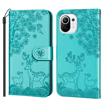 For Xiaomi Mi 11 Lite Sika Deer Embossing Pattern Horizontal Flip PU Leather Case with Holder & Card Slot & Wallet & Photo Frame(Green) - Xiaomi Cases by buy2fix | Online Shopping UK | buy2fix