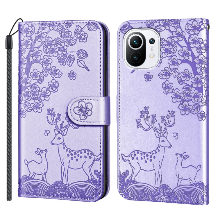 For Xiaomi Mi 11 Lite Sika Deer Embossing Pattern Horizontal Flip PU Leather Case with Holder & Card Slot & Wallet & Photo Frame(Purple) - Xiaomi Cases by buy2fix | Online Shopping UK | buy2fix