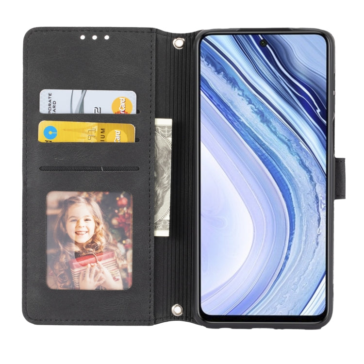 For Xiaomi Redmi Note 9 Pro Max Embossed Striped Magnetic Buckle PU + TPU Horizontal Flip Leather Case with Holder & Card Slot & Wallet & Photo Frame & Sling(Black) - Xiaomi Cases by buy2fix | Online Shopping UK | buy2fix