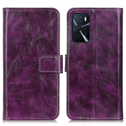 For OPPO A16 Retro Crazy Horse Texture Horizontal Flip Leather Case with Holder & Card Slots & Photo Frame & Wallet(Purple) - OPPO Cases by buy2fix | Online Shopping UK | buy2fix