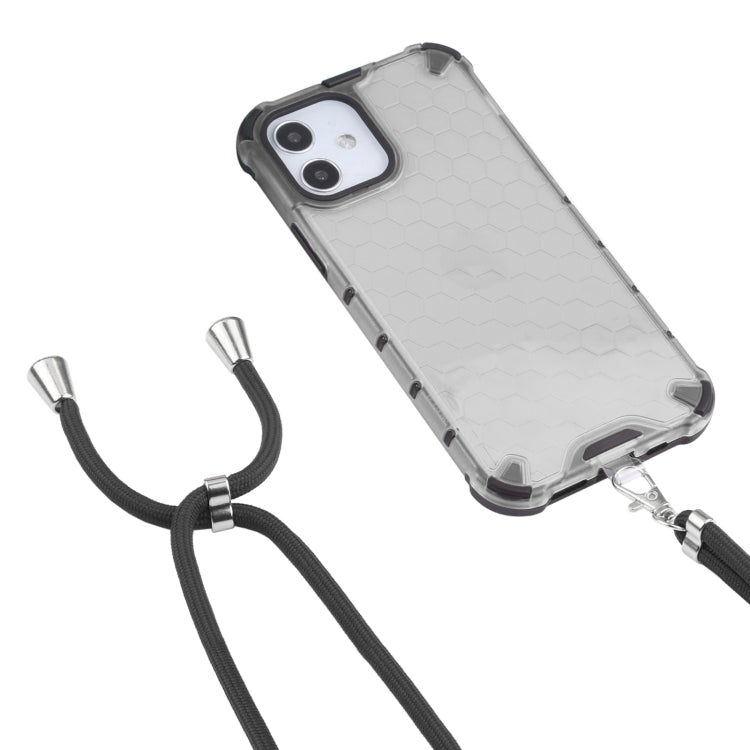 For iPhone 12 mini Shockproof Honeycomb PC + TPU Case with Neck Lanyard (Grey) - iPhone 12 mini Cases by buy2fix | Online Shopping UK | buy2fix