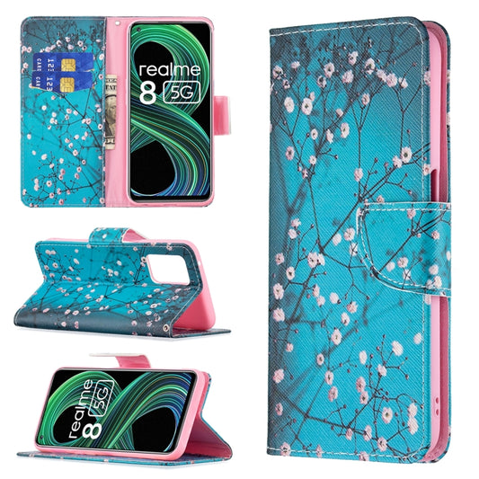 For OPPO Realme 8 5G / Realme V13 Colored Drawing Pattern Horizontal Flip Leather Case with Holder & Card Slots & Wallet(Plum Blossom) - Realme Cases by buy2fix | Online Shopping UK | buy2fix