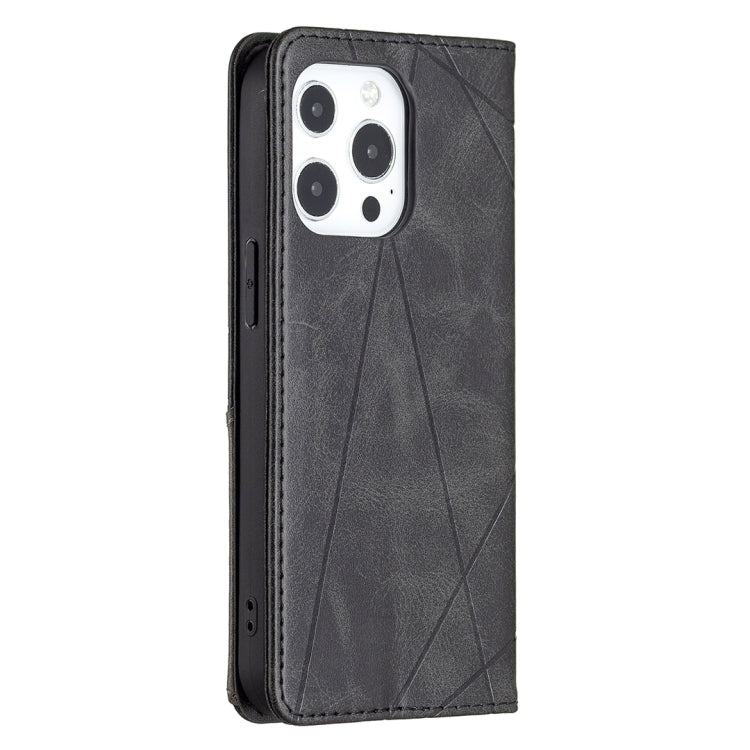 For iPhone 13 Rhombus Texture Horizontal Flip Magnetic Leather Case with Holder & Card Slots(Black) - iPhone 13 Cases by buy2fix | Online Shopping UK | buy2fix