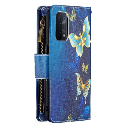 For OPPO A74 5G/A93 5G/A54 5G Colored Drawing Pattern Zipper Horizontal Flip Leather Case with Holder & Card Slots & Wallet(Gold Butterfly) - OPPO Cases by buy2fix | Online Shopping UK | buy2fix