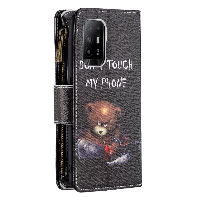 For OPPO A94 5G/F19 Pro+ 5G/Reno5 Z 5G Colored Drawing Pattern Zipper Horizontal Flip Leather Case with Holder & Card Slots & Wallet(Bear) - OPPO Cases by buy2fix | Online Shopping UK | buy2fix