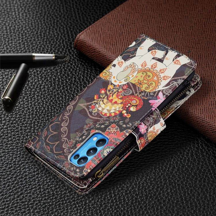 For OPPO Reno5 5G Colored Drawing Pattern Zipper Horizontal Flip Leather Case with Holder & Card Slots & Wallet(Flower Elephants) - OPPO Cases by buy2fix | Online Shopping UK | buy2fix