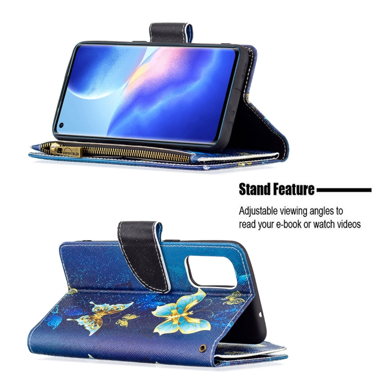 For OPPO Reno5 5G Colored Drawing Pattern Zipper Horizontal Flip Leather Case with Holder & Card Slots & Wallet(Gold Butterfly) - OPPO Cases by buy2fix | Online Shopping UK | buy2fix