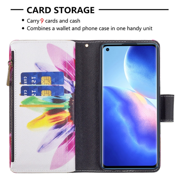 For OPPO Reno5 5G Colored Drawing Pattern Zipper Horizontal Flip Leather Case with Holder & Card Slots & Wallet(Sun Flower) - OPPO Cases by buy2fix | Online Shopping UK | buy2fix