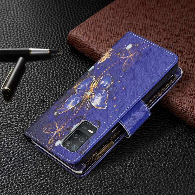 For OPPO Realme 8 5G/V13 5G Colored Drawing Pattern Zipper Horizontal Flip Leather Case with Holder & Card Slots & Wallet(Purple Butterfly) - Realme Cases by buy2fix | Online Shopping UK | buy2fix