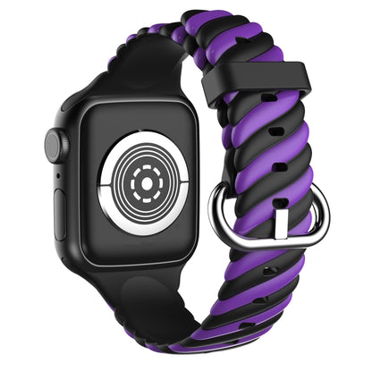 Two-color Twist Silicone Watch Band For Apple Watch Ultra 49mm&Watch Ultra 2 49mm / Series 9&8&7 45mm / SE 3&SE 2&6&SE&5&4 44mm / 3&2&1 42mm(Purple Black) - Watch Bands by buy2fix | Online Shopping UK | buy2fix