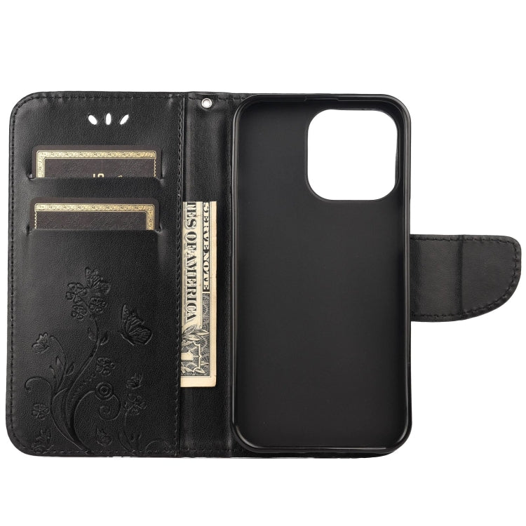 For iPhone 13 Butterfly Flower Pattern Horizontal Flip Leather Case with Holder & Card Slots & Wallet(Black) - iPhone 13 Cases by buy2fix | Online Shopping UK | buy2fix