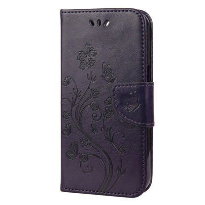 For iPhone 13 Pro Butterfly Flower Pattern Horizontal Flip Leather Case with Holder & Card Slots & Wallet (Deep Purple) - iPhone 13 Pro Cases by buy2fix | Online Shopping UK | buy2fix