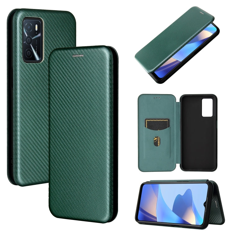 For OPPO A16 Carbon Fiber Texture Horizontal Flip TPU + PC + PU Leather Case with Card Slot(Green) - OPPO Cases by buy2fix | Online Shopping UK | buy2fix