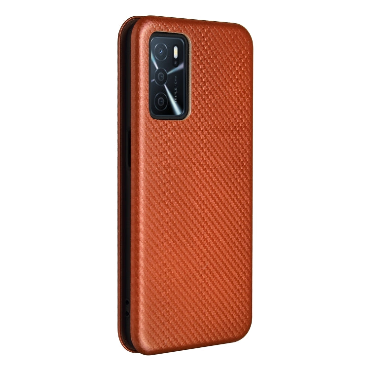 For OPPO A16 Carbon Fiber Texture Horizontal Flip TPU + PC + PU Leather Case with Card Slot(Brown) - OPPO Cases by buy2fix | Online Shopping UK | buy2fix