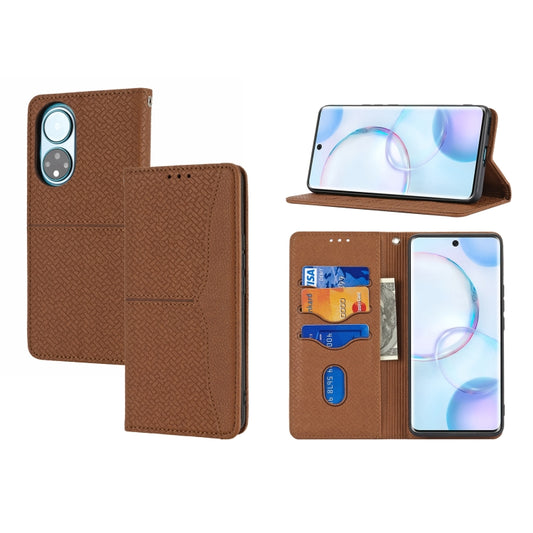 For Honor 50 Woven Texture Stitching Magnetic Horizontal Flip PU Leather Case with Holder & Card Slots & Wallet & Lanyard(Brown) - Honor Cases by buy2fix | Online Shopping UK | buy2fix