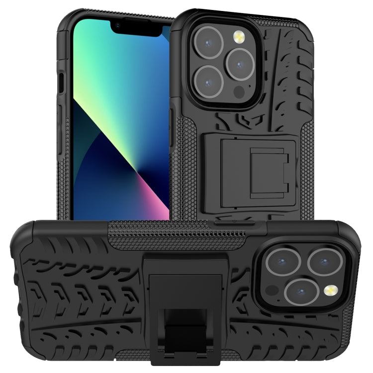 For iPhone 13 mini Tire Texture Shockproof TPU+PC Protective Case with Holder (Black) - iPhone 13 mini Cases by buy2fix | Online Shopping UK | buy2fix