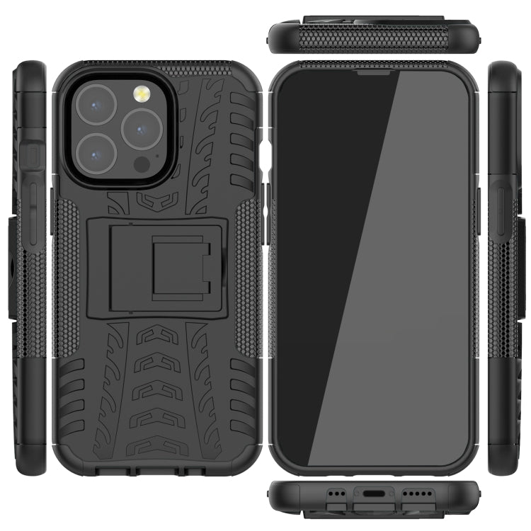 For iPhone 13 mini Tire Texture Shockproof TPU+PC Protective Case with Holder (Black) - iPhone 13 mini Cases by buy2fix | Online Shopping UK | buy2fix