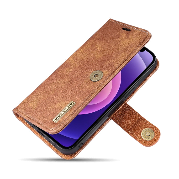 For iPhone 13 DG.MING Crazy Horse Texture Flip Detachable Magnetic Leather Case with Holder & Card Slots & Wallet(Brown) - iPhone 13 Cases by DG.MING | Online Shopping UK | buy2fix