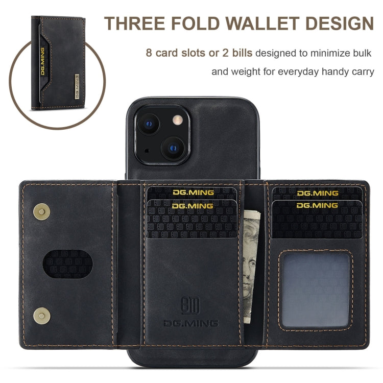 For iPhone 13 DG.MING M2 Series 3-Fold Card Bag Shockproof Case with Wallet & Holder Function(Black) - iPhone 13 Cases by DG.MING | Online Shopping UK | buy2fix