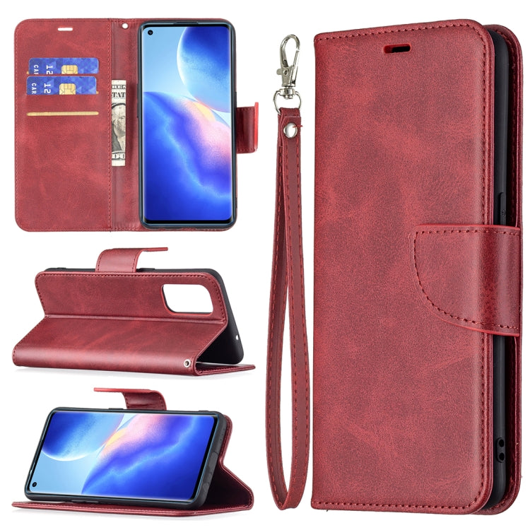 For OPPO Reno5 5G Retro Lambskin Texture Pure Color Horizontal Flip PU Leather Case with Holder & Card Slots & Wallet & Lanyard(Red) - OPPO Cases by buy2fix | Online Shopping UK | buy2fix