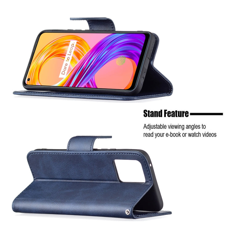 For OPPO Realme 8/Realme 8 Pro Retro Lambskin Texture Pure Color Horizontal Flip PU Leather Case with Holder & Card Slots & Wallet & Lanyard(Blue) - Realme Cases by buy2fix | Online Shopping UK | buy2fix