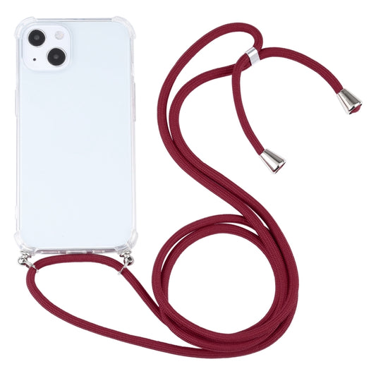 For iPhone 13 Four-corner Shockproof Transparent TPU Protective Case with Lanyard(Wine Red) - iPhone 13 Cases by buy2fix | Online Shopping UK | buy2fix