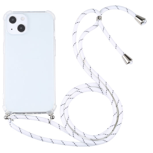 For iPhone 13 Four-corner Shockproof Transparent TPU Protective Case with Lanyard(White Thin Black) - iPhone 13 Cases by buy2fix | Online Shopping UK | buy2fix
