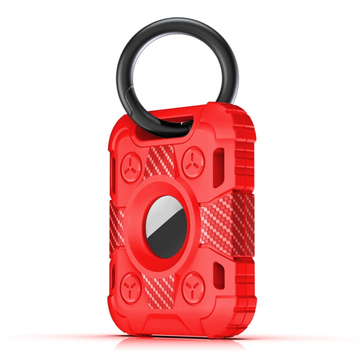 Tank Armor Anti-scratch Shockproof Carbon Fiber TPU Protective Cover Case with Keychain Ring Loop For AirTag(Red) - Key Chain Series by buy2fix | Online Shopping UK | buy2fix