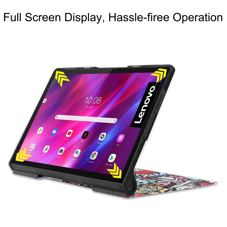 For Lenovo Yoga Tab 11 Custer Texture Coloured Drawing Pattern Horizontal Flip PU Leather Case with Holder & Sleep / Wake-up Function(Graffiti) - Lenovo by buy2fix | Online Shopping UK | buy2fix