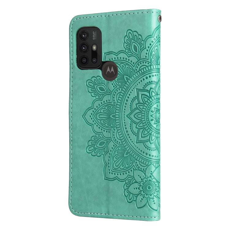 7-petal Flowers Embossing Pattern Horizontal Flip PU Leather Case with Holder & Card Slots & Wallet & Photo Frame For Motorola Moto G30 / G10 / G10 Power / G20(Green) - Motorola Cases by buy2fix | Online Shopping UK | buy2fix