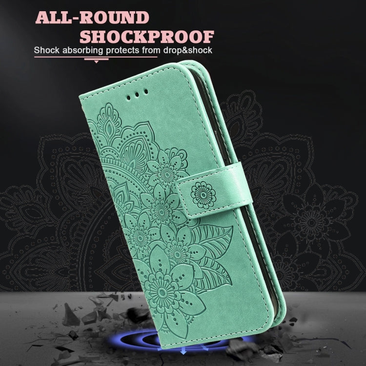 7-petal Flowers Embossing Pattern Horizontal Flip PU Leather Case with Holder & Card Slots & Wallet & Photo Frame For Motorola Moto G30 / G10 / G10 Power / G20(Green) - Motorola Cases by buy2fix | Online Shopping UK | buy2fix